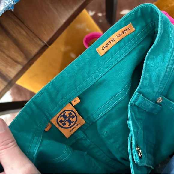 Tory Burch Teal Cropped Slim Bootcut Jeans Size 28 - Picture 8 of 9